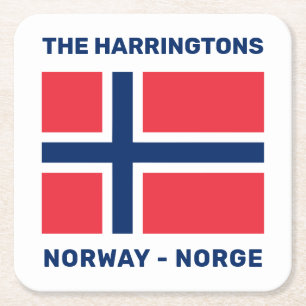Anpassat namn och text, norsk Flagga Underlägg Papper Kvadrat