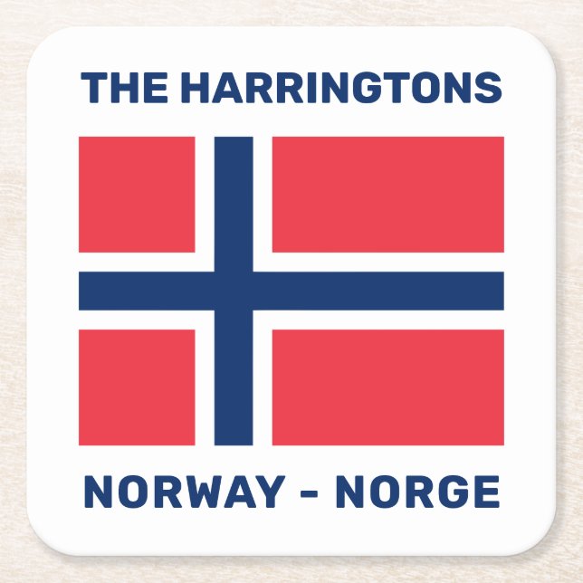 Anpassat namn och text, norsk Flagga Underlägg Papper Kvadrat (Framsidan)