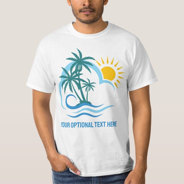 Anpassat namn och text på tropiska öar t shirt (Framsida)