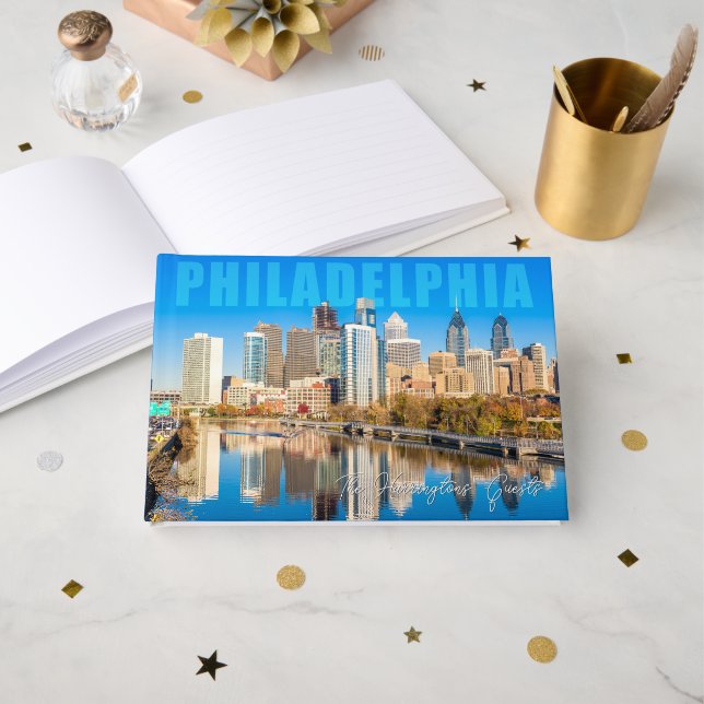 Anpassat namn och text Philadelphia Pennsylvania Gästböcker (Framsida öppen)