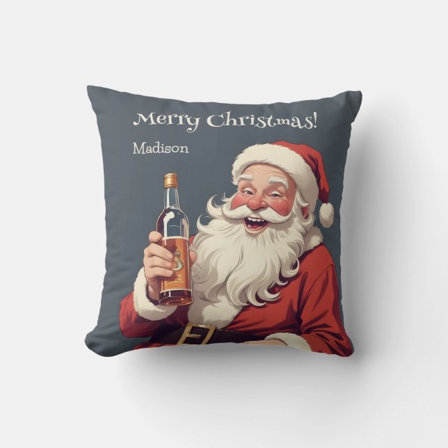 Anpassat namn och text, roligt, Drunk Santa Kudde (Framsida)