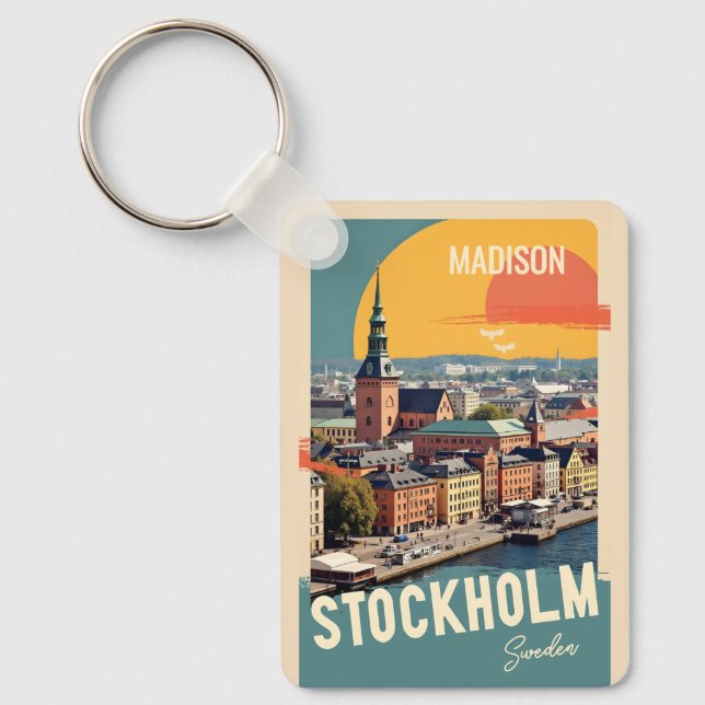 Anpassat namn och text, Stockholms Sverige Nyckelring (Framsida)
