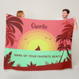 Anpassat namn och textfiltar för Beach Illustratio Fleecefilt