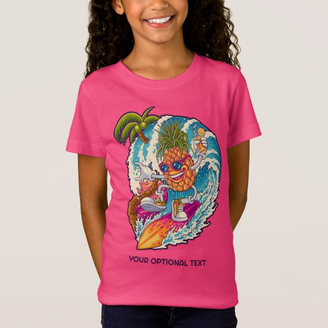 Anpassat namn och textsurfande ananas t shirt (Framsida)