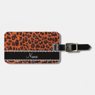 Anpassat namn orange glitter leopard bagagebricka