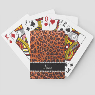 Anpassat namn orange glitter leopard casinokort