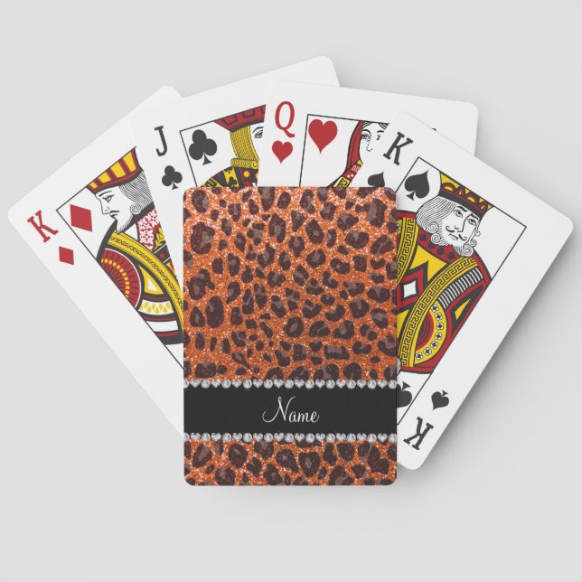 Anpassat namn orange glitter leopard casinokort (Baksidan)
