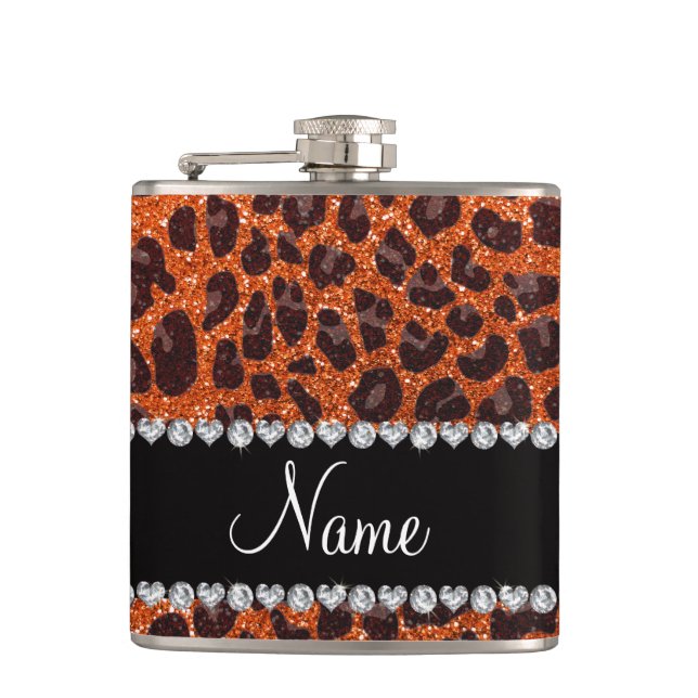 Anpassat namn orange glitter leopard fickplunta (Framsidan)