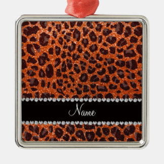 Anpassat namn orange glitter leopard julgransprydnad metall