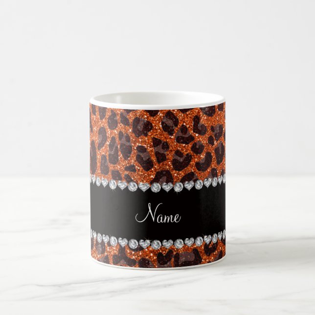 Anpassat namn orange glitter leopard kaffemugg (Center)