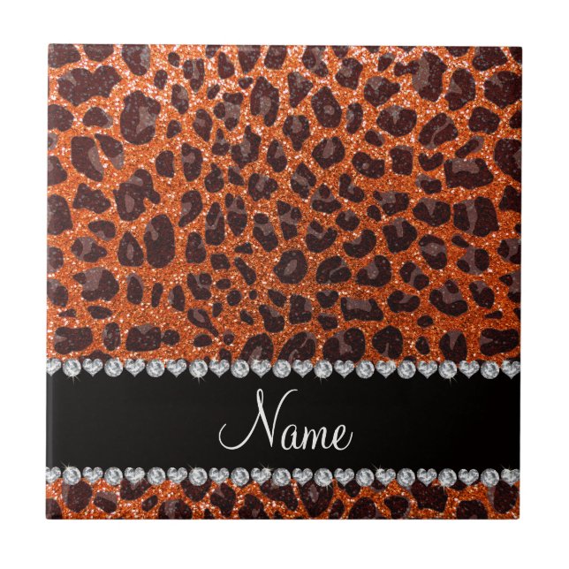 Anpassat namn orange glitter leopard kakelplatta (Framsidan)