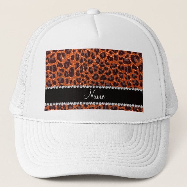 Anpassat namn orange glitter leopard keps (Framsida)