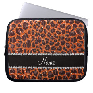 Anpassat namn orange glitter leopard laptop fodral