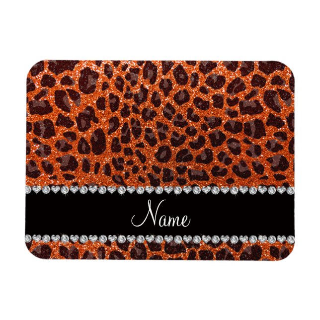 Anpassat namn orange glitter leopard magnet (Horisontell)