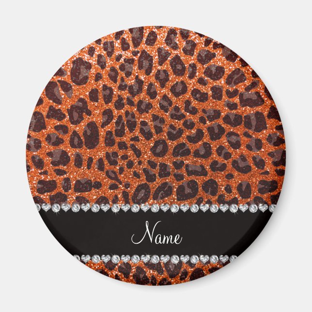 Anpassat namn orange glitter leopard magnet (Framsidan)