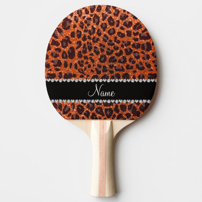 Anpassat namn orange glitter leopard pingisracket (Framsidan)