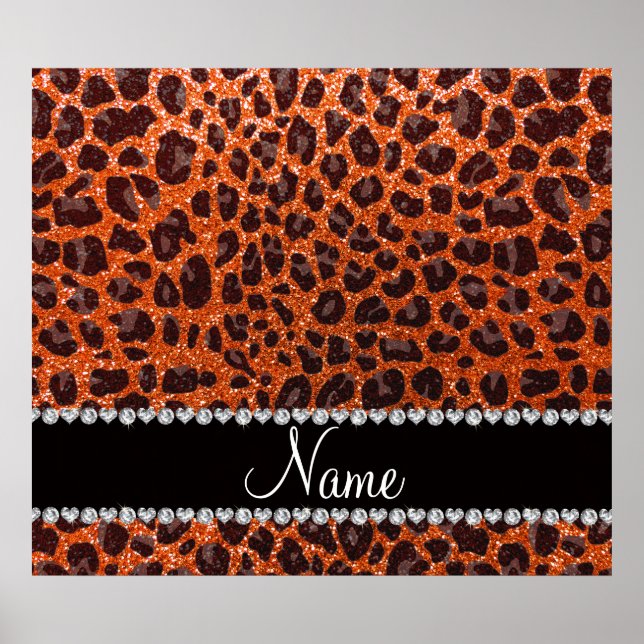 Anpassat namn orange glitter leopard poster (Framsidan)