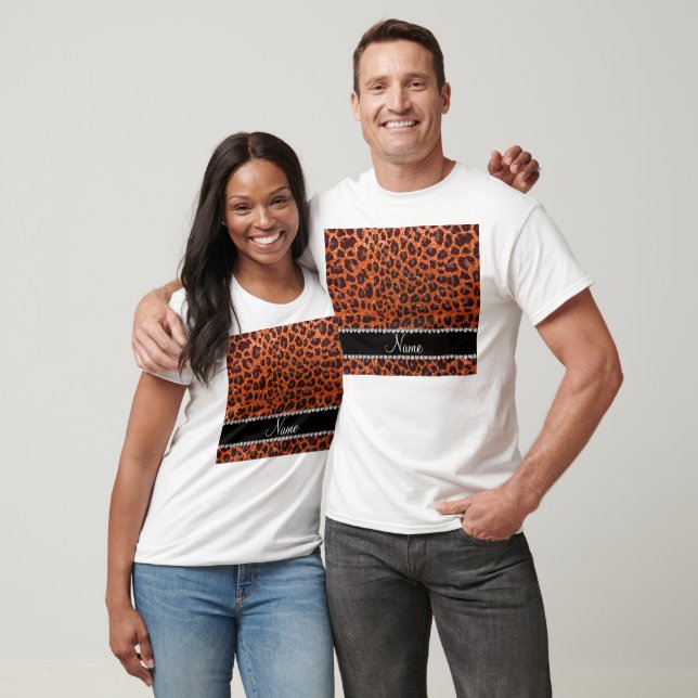 Anpassat namn orange glitter leopard tee (Unisex)