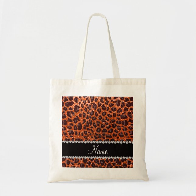 Anpassat namn orange glitter leopard tygkasse (Framsidan)