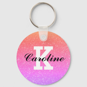 Anpassat namn på färg glitter monogram nyckelring