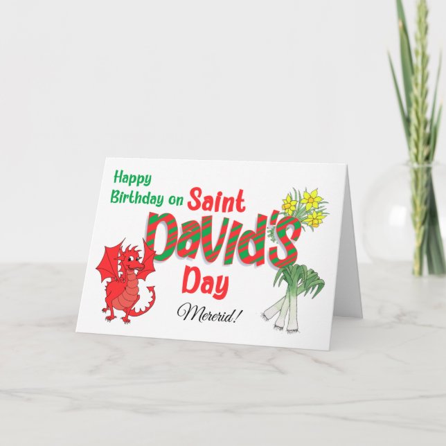 Anpassat namn på födelsedag på St David's Day Card Helgkort (Framsida)