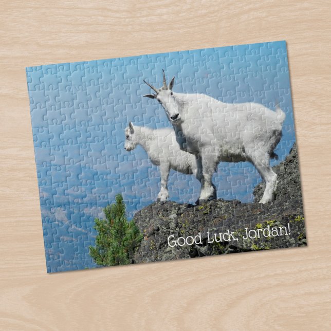 Anpassat namn på fotomall för bergsgetter pussel (Mountain Goats Photo Template Custom Name Jigsaw Puzzle in situ)