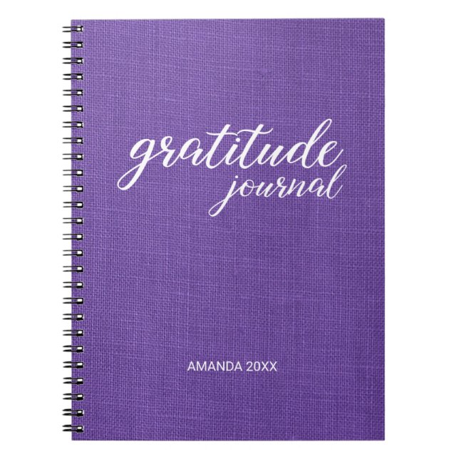 Anpassat namn på Gratitude Journal Lila Linen Phot Anteckningsbok (Framsidan)