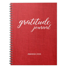Anpassat namn på Gratitude Journal Red Linen Photo Anteckningsbok