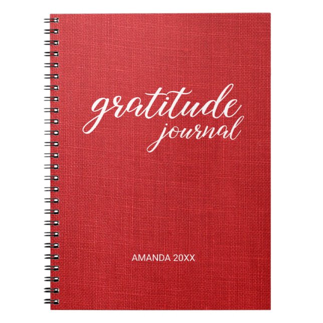 Anpassat namn på Gratitude Journal Red Linen Photo Anteckningsbok (Framsidan)