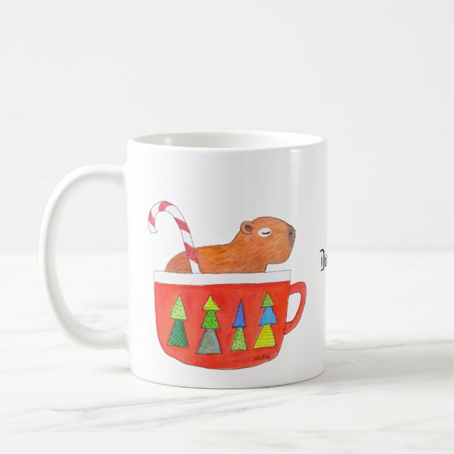 Anpassat namn på Helgdag Cute Capybara Jul Kaffemugg (Vänster)