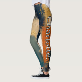 Anpassat namn på lyxig guld marin abstrakt mönster leggings