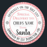 Anpassat namn på Officiellen God Jul-lista Runt Klistermärke<br><div class="desc">Santa's Workshop Elf Inspection # valfritt antal och anpassningsbar ungar namn. Roligtens klistermärken att lägga till i barngåvor!</div>