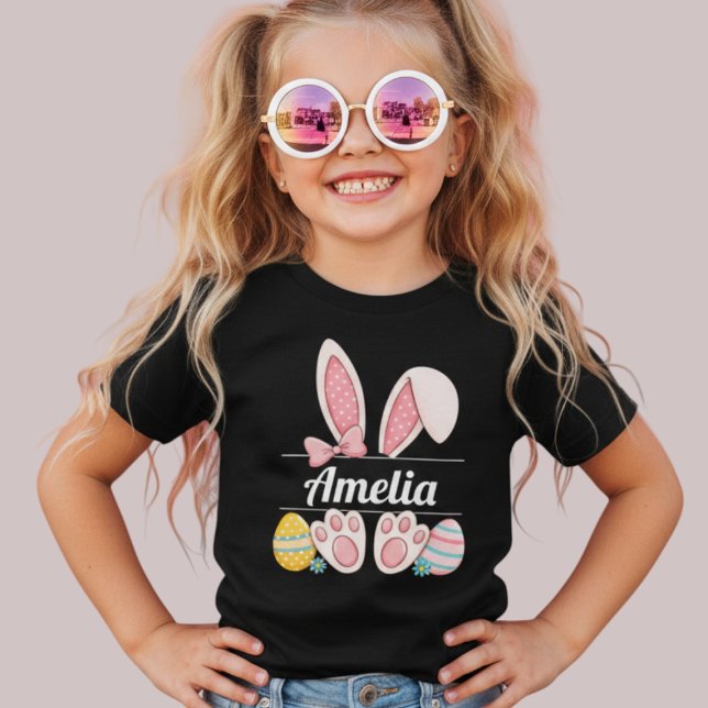Anpassat namn på påskharen  t shirt (Custom Easter Bunny Name T-Shirt | Personalized Kids Easter Outfit with Bunny Ears)