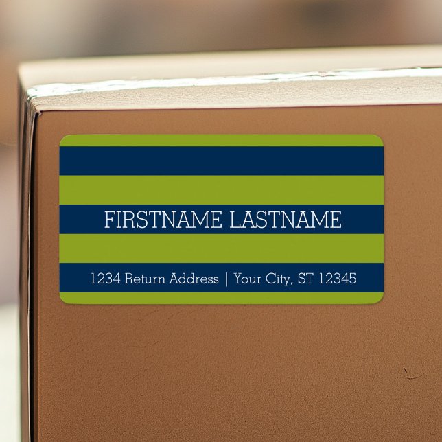 Anpassat namn på Rand för marin blått och Lime Gre Adressetikett (Custom Shipping Label with Return Address)
