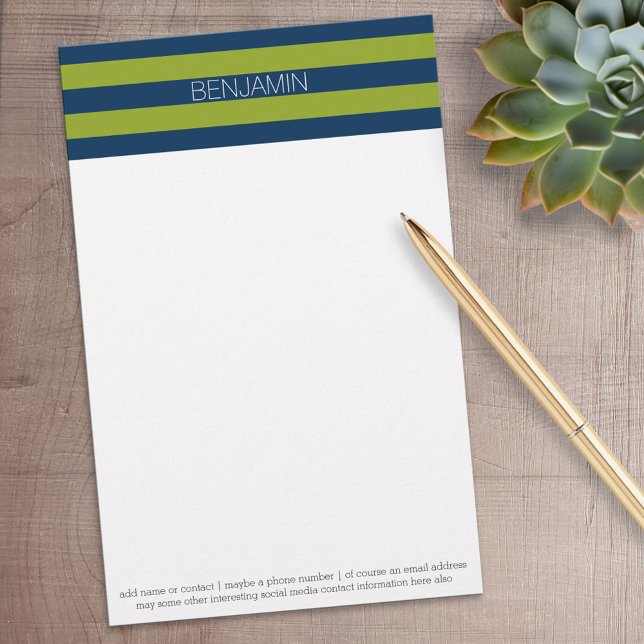 Anpassat namn på Rand för marin blått och Lime Gre Brevpapper (Personalized Stationery)