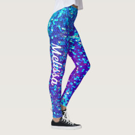 Anpassat namn på Sjöjungfrun Blå Lila Sequin Skriv Leggings