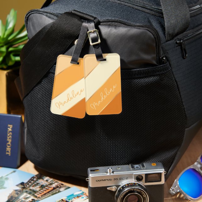 Anpassat namn på Söt Sommar Gult Orange Rand Bagagebricka (Fram & Baksida)