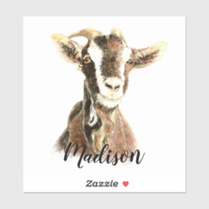 Anpassat namn på vattenfärgsdjur för cute Goat  Klistermärken