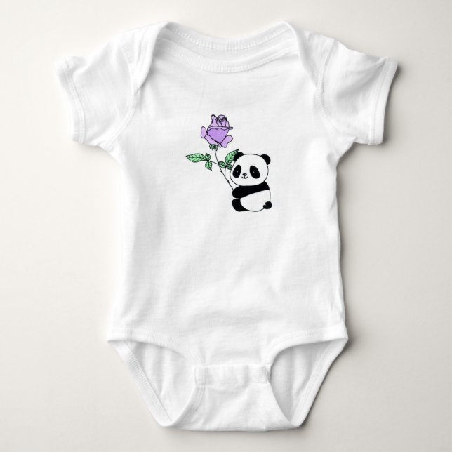 Anpassat Namn Panda med Lila Ros T Shirt (Framsida)