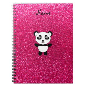 Anpassat namn panda rosa glitter anteckningsbok med spiral