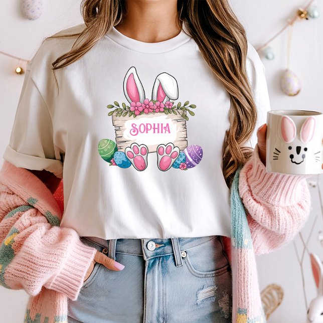 Anpassat namn Påsk Shirt; Cute Bunny & Eggs T Shirt (Skapare uppladdad)