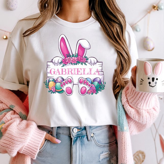 Anpassat namn Påsk Tee; Cute Bunny & Eggs T Shirt (Skapare uppladdad)