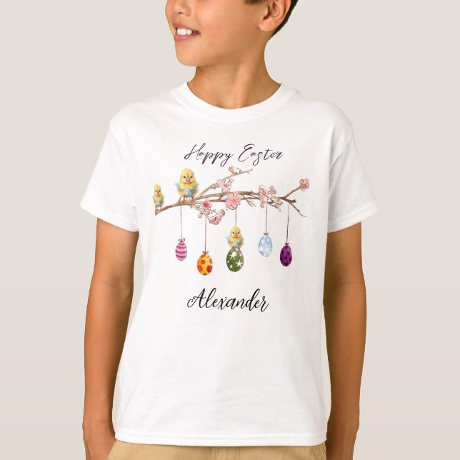 Anpassat namn Påskägg Baby Chick Glad påsk T Shirt (Framsida)