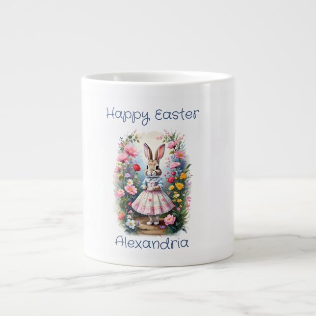 Anpassat namn Påskharen blommor God påsk Jumbo Mugg (Framsidan)
