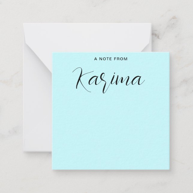 Anpassat namn Pastel Blue Calligraphy Anteckningskort (Framsida)