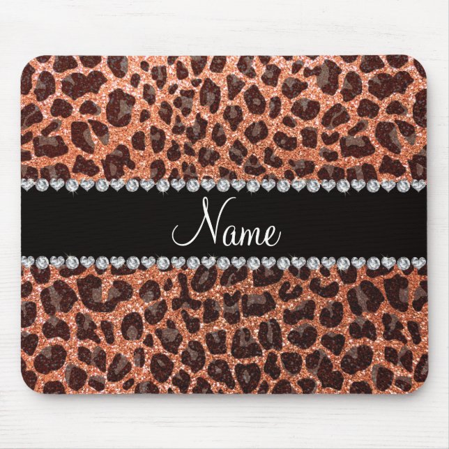 Anpassat namn Pastel orange glitter leopard print Musmatta (Framsidan)