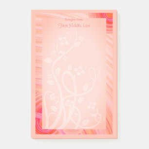 Anpassat namn Pastel Orange Rosa White Spiral Vine Post-it Block