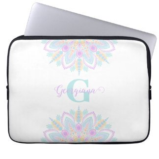 Anpassat namn Pastel Rainbow Blommigt Sundae Manda Laptop Fodral