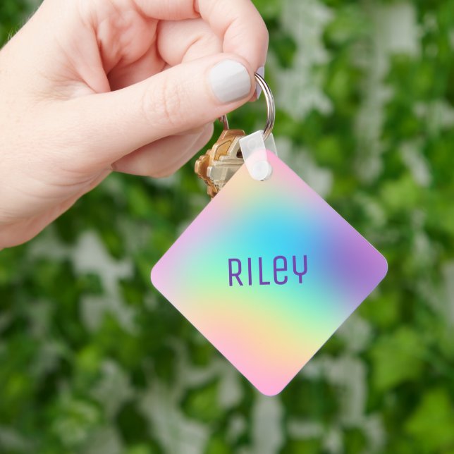 Anpassat namn Pastel Rainbow Gradient Keychain Nyckelring (Hand)
