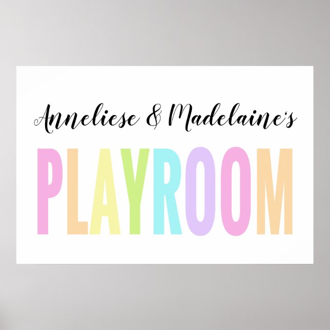 Anpassat namn Pastel Rainbow Playroom Poster (Framsidan)